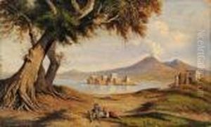Scene Pastorale Sur Fond De Baie De Naples by Giuseppe Carelli