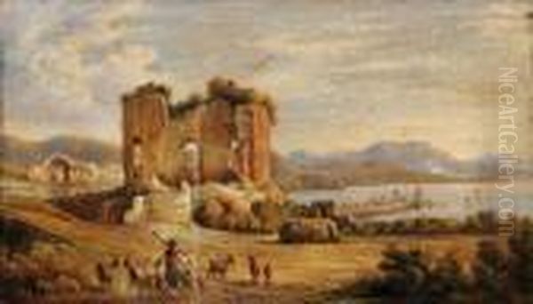 Paysage Pres De Naples Au Berger Et Ruines - view 1