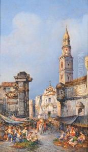 Piazza Del Carmine A Napoli by Giuseppe Carelli