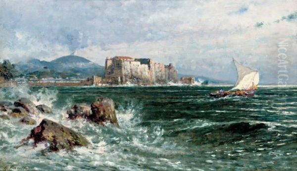 Setting Sail In The Bay Of Naples , Before The Old Fort - view 1