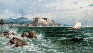 Setting Sail In The Bay Of Naples , Before The Old Fort by Giuseppe Carelli