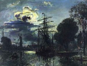 Canal in the Moonlight by Johan Barthold Jongkind