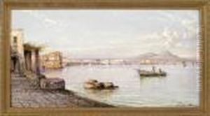 Blick In Die Bucht Von Neapel Mit Dem Vesuv by Giuseppe Carelli