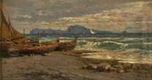 Fischerboote Am Strand Vom Golf Von Neapel by Giuseppe Carelli