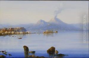 Vista De Napoles Con El Vesubio. by Giuseppe Carelli