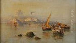 Capri, Fishing Boats To The Fore, Signed Andinscribed by Giuseppe Carelli