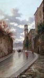 Una Viadi Napoli Olio Su Tela Cm 48 by Giuseppe Carelli