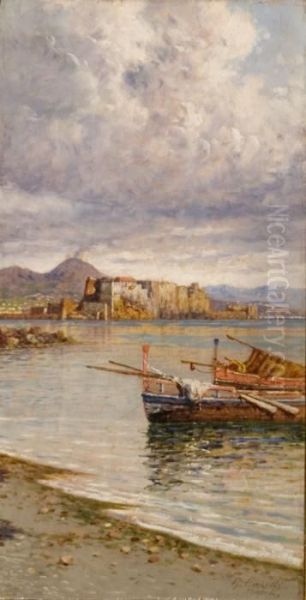 Napoli, Veduta Di Castel Dell""ovo E Del Vesuvio Dallaspiaggia Di Mergellina - view 1