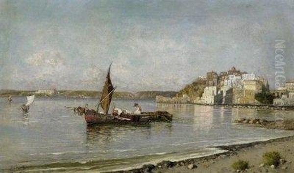 Pozzuoli. Fishermen In Their Boats On The Lake Before The City. - view 1
