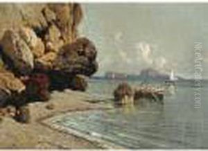 Marina Con Pescatori Di Fronte A Capri by Giuseppe Carelli