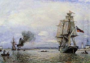Leaving The Port Of Honfleur by Johan Barthold Jongkind