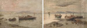 Fishermen In The Bay Of Naples; And Bringing In The Catch, Capri by Giuseppe Carelli
