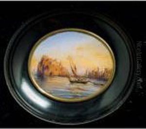 Marina Con Isola Rocciosa; Paesaggio Con Figure In Riva Al Mare by Giuseppe Carelli
