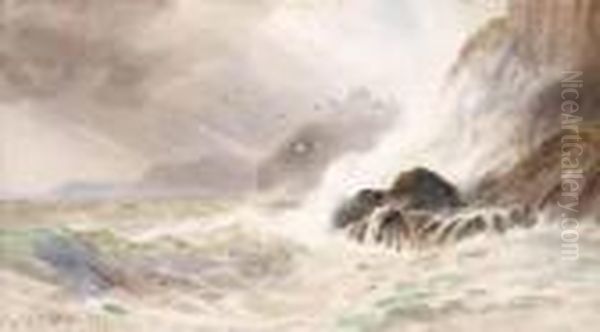 The Sea Breaks White Agains The Rocks - view 1