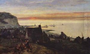 Etretat Harbour by Johan Barthold Jongkind