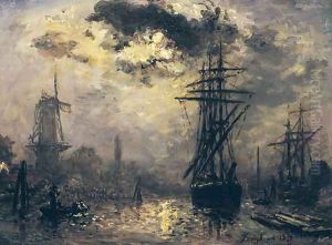 View of the Port, or The Windmills in Rotterdam, 1870 by Johan Barthold Jongkind