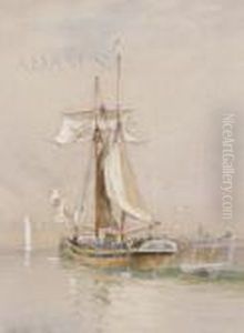 Sailing Boat In Harbour by Joseph Carey Carey
