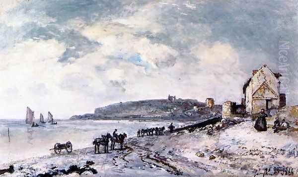 Seascape with ponies on the beach - view 1