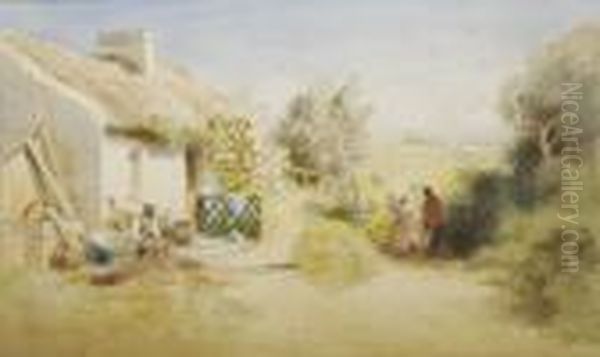 Figures Outside A Cottage, Kilkeel, Co Down - view 1