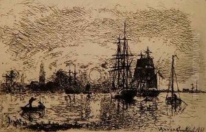 Setting Sun, the Port of Antwerp, 1868 by Johan Barthold Jongkind