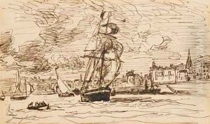 L'entree du port de Honfleur by Johan Barthold Jongkind