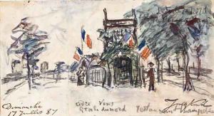 L'Etoile du Nord, un homme devant un restaurant by Johan Barthold Jongkind