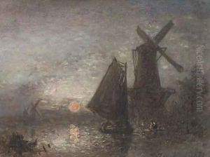 Coucher du soleil au bord du Schie by Johan Barthold Jongkind