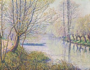 Fluslandschaft Im Fruhling Mit Ruderboot by Gustave Cariot