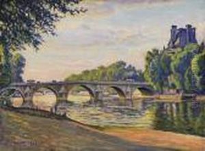 The Pont Royal On The Seine In Paris. Signed And Dated Lower Left: G. Cariot 1934 by Gustave Cariot