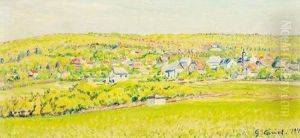 Vue De Village Dans Un Paysage Verdoyant by Gustave Cariot