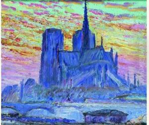 Paris, Notre-dame, Vue Du Port Aux Vins, Soleil Couche, Nuit Tombante, Automne