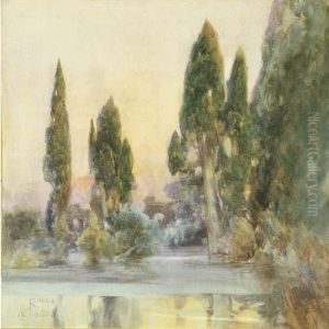 Cipressi E Ruderi Oltre Il Fiume