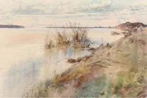 A River Landscape With Figures On The Banks; Also A Companionwatercolor thumbnail