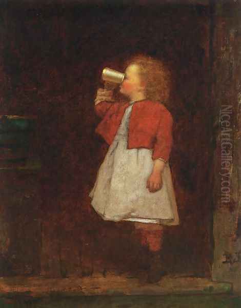 Little Girl with Red Jacket Drinking from Mug - view 1