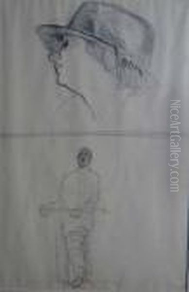 Woman In Hat And Man With Cane - view 1