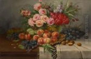 Entablement Garni De Peches Etde Roses by Max Carlier