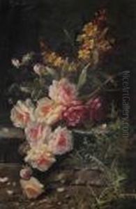 Stilleven Met Rozen Op Bordes by Max Carlier