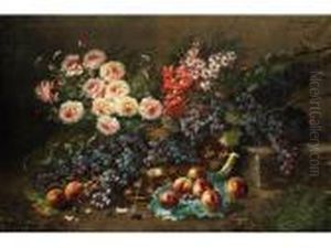 Grosses Stilleben Mit Fruchten Undblumen