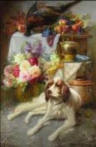 Stilleben Mit Jagdhund by Max Carlier