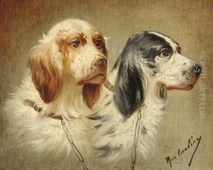 A Portrait Of A Brown-white And Black-white Dog by Max Carlier