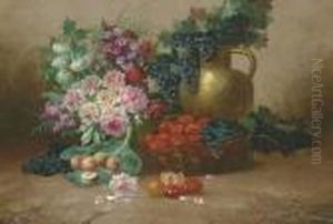 Still Life With Flowers, Fruits, Vegetables And A Copper Jug by Max Carlier