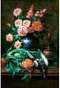 Bouquet De Fleurs, Orange, Grappe De Raisin Sur Un
Entablement by Max Carlier