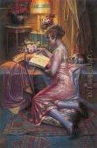 A Woman Reading In An Interior by Max Carlier