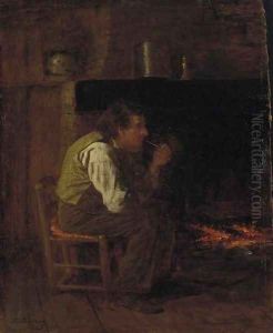 Maine Interior--Man with Pipe by Eastman Johnson