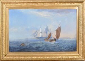 A Lugger, A Warship And Other Sailing Vessels Off A Coast