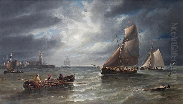 Small Traders And Fishing Boats Running Intoharbour By Moonlight - view 1