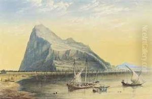 Xebecs In The Mediterranean Off Gibraltar At Dusk by John Wilson Carmichael