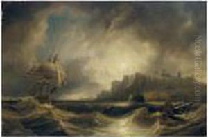 A Breezy Evening Off Saint Hilda's Abbey, Whitby by John Wilson Carmichael