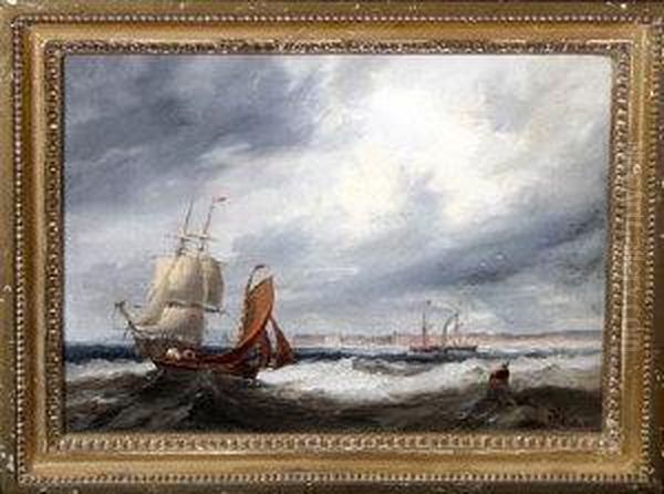 Shipping Off A Coastal Town Under A Grey Sky - view 1