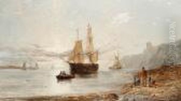 Figures On The Seashore With Boats Beyond - view 1